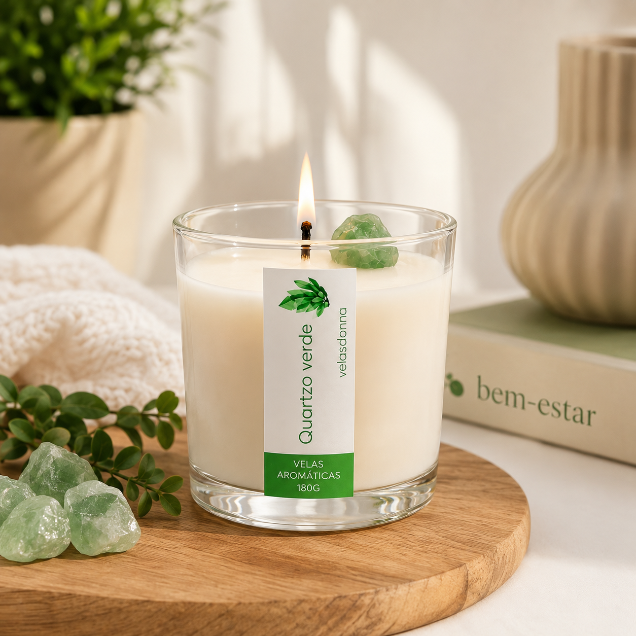 Vela Aromática Donna Quartzo Verde 180 G Pedra Do Equilíbrio