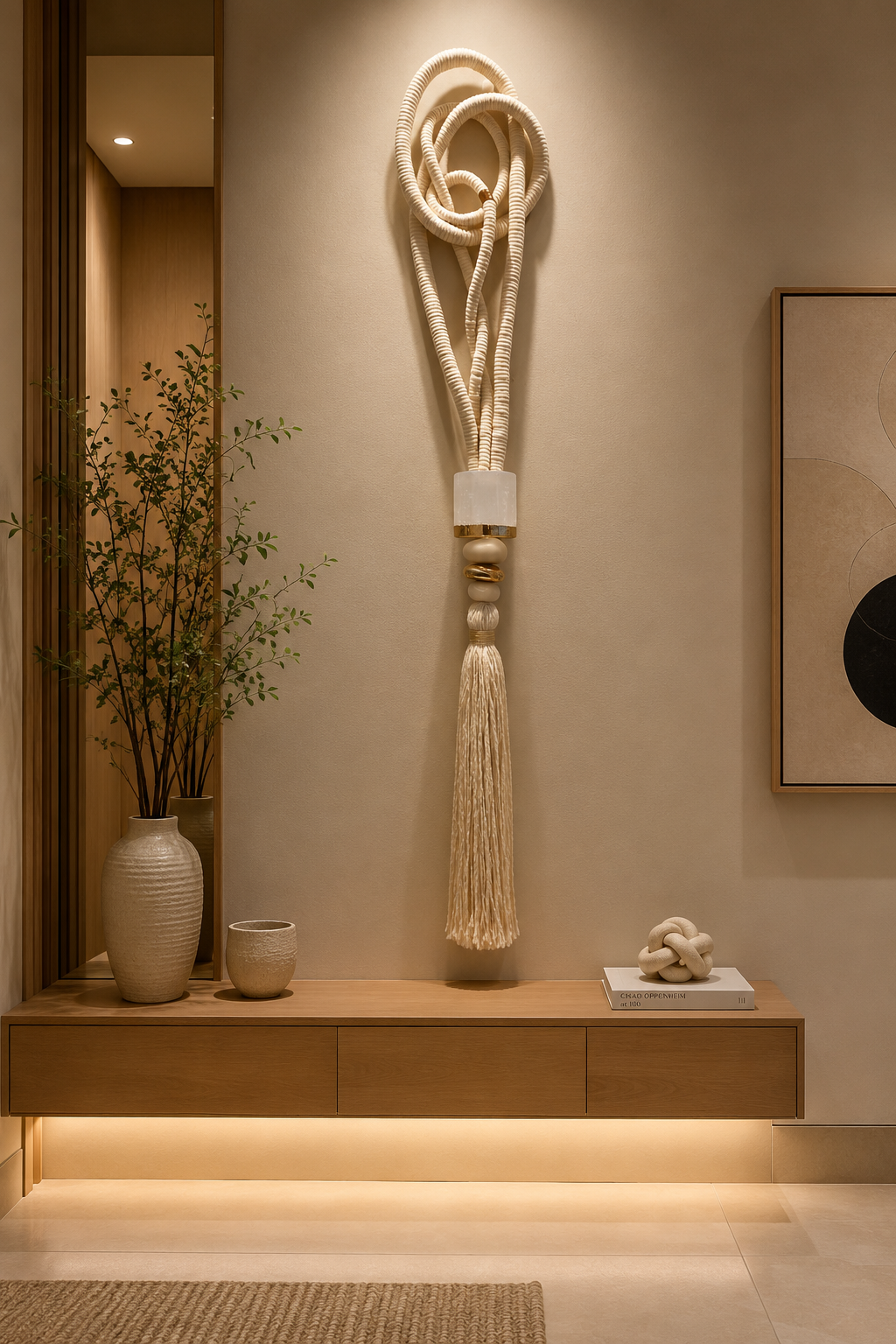 Escultura Têxtil em Macramê | Colar Decorativo de Parede Exclusivo | Design Autoral