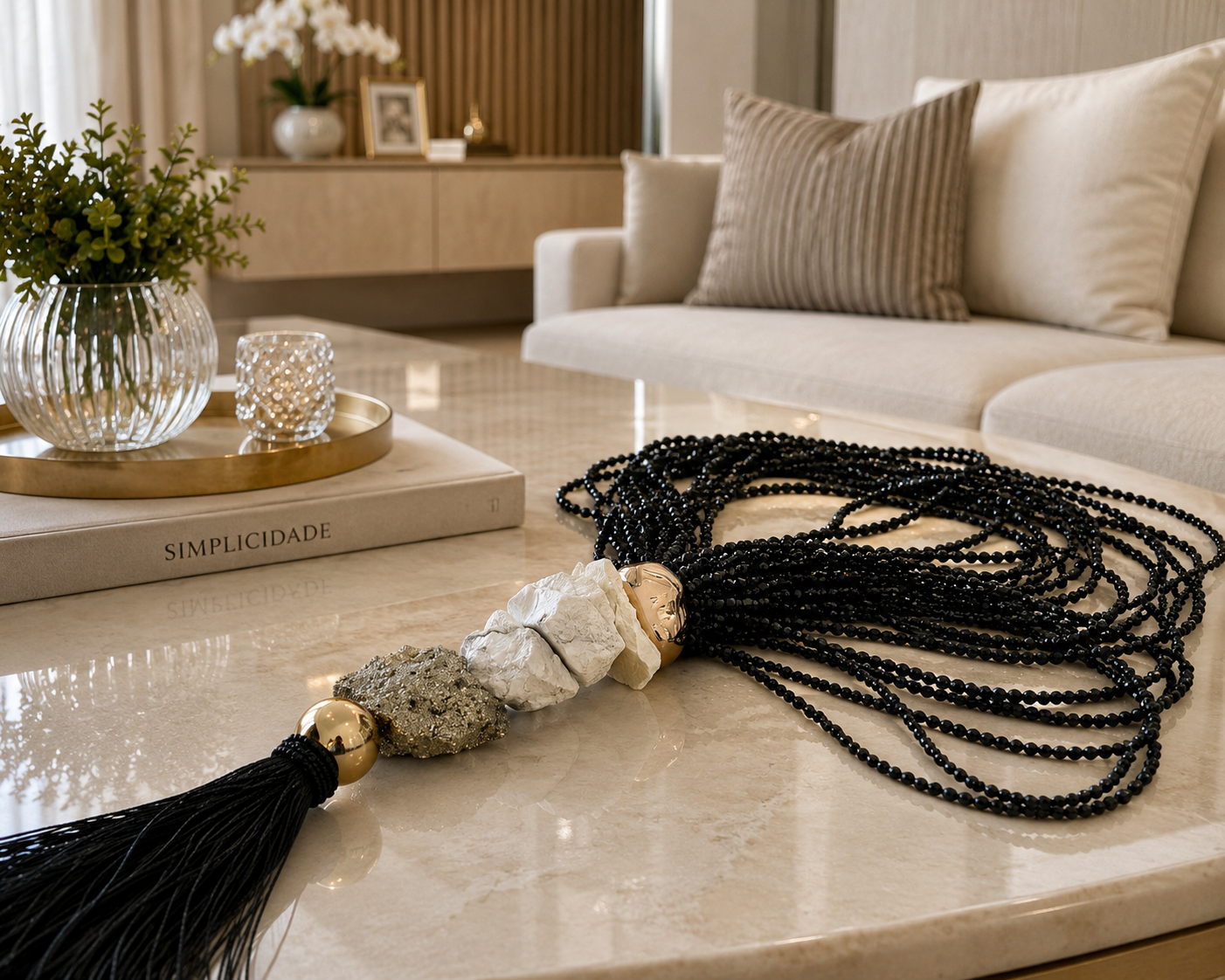 Colar adorno de mesa decorativo em pedras naturais