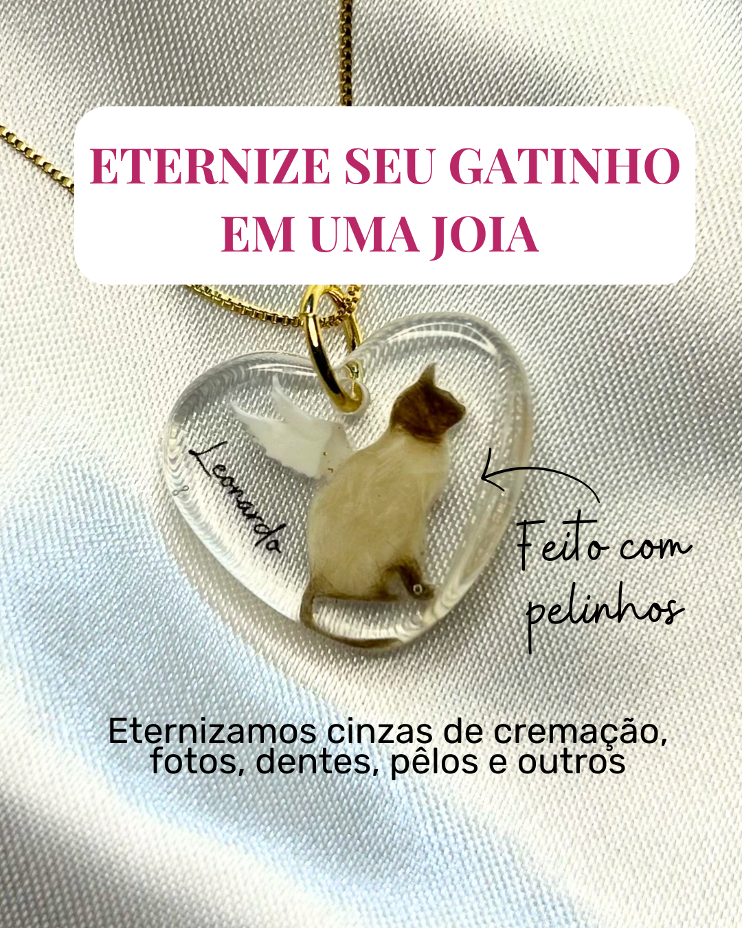 Joia com pelinho formato gatinho