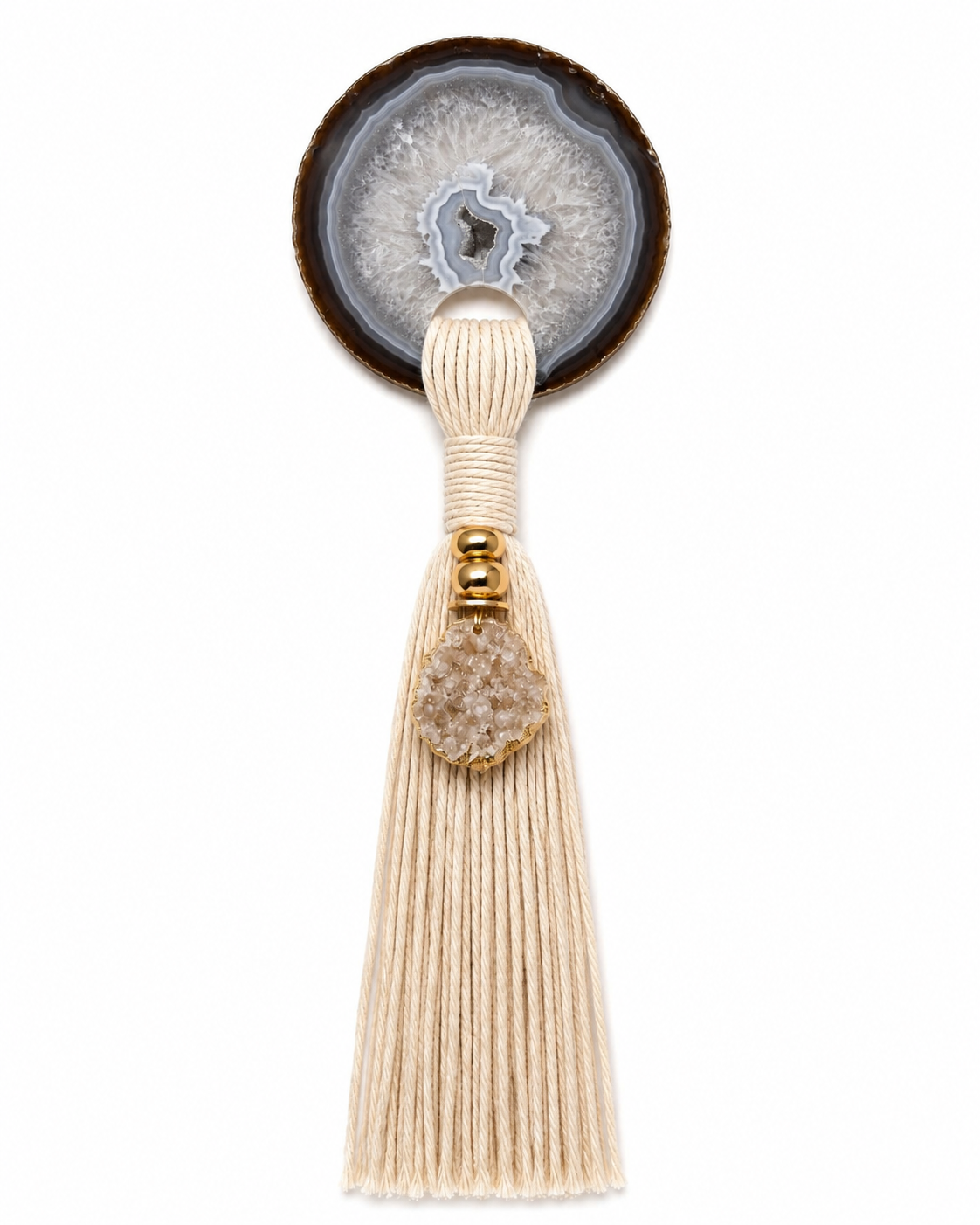 Decoração De Parede Tassel Boho Com Pedra Ágata Natural - AN236
