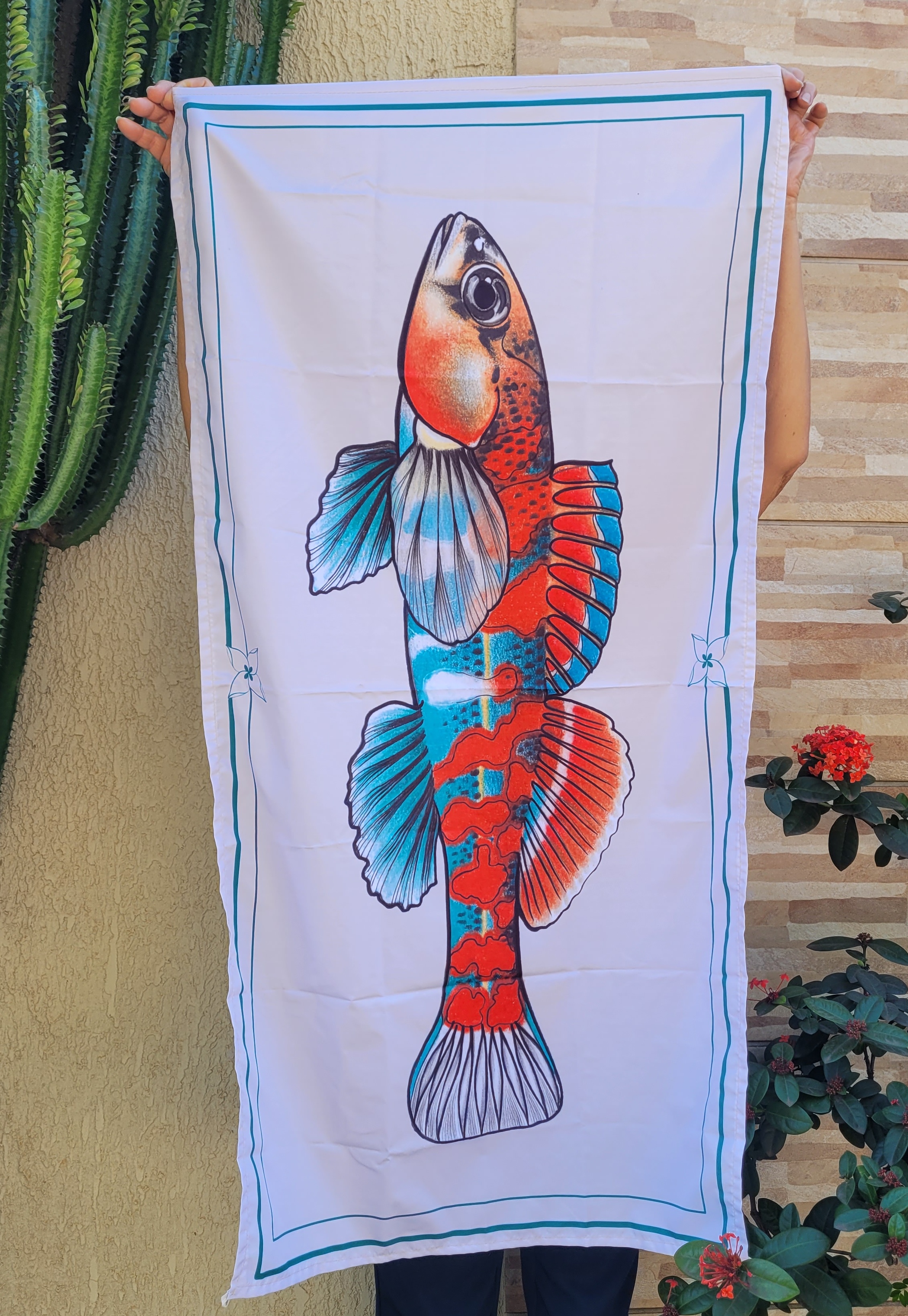 Bandeira decorativa peixe azul - a gata pintou