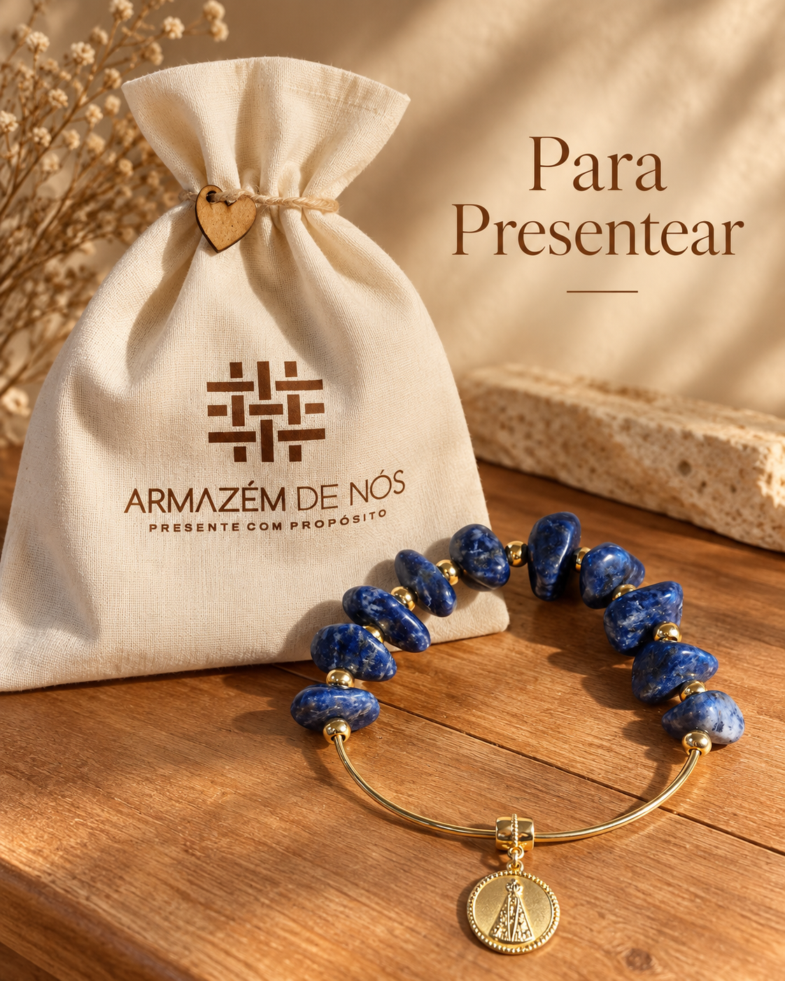 Terço Adorno Decorativo em Quartzo Azul com Medalha de Nossa Senhora Aparecida