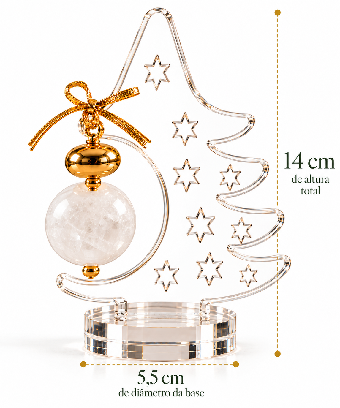 Árvore de Natal Decorativa em Acrílico com Esfera de Quartzo Branco Natural 14 cm