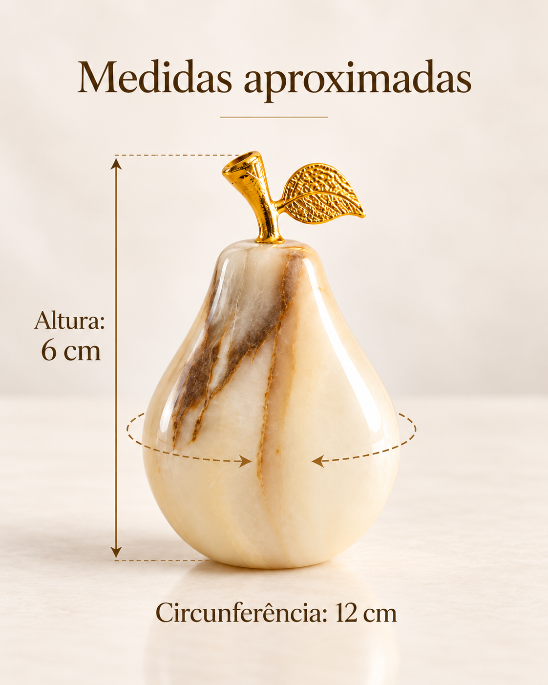 Pera Decorativa em Ônix Paquistanês Pedra Natural com Detalhe Dourado